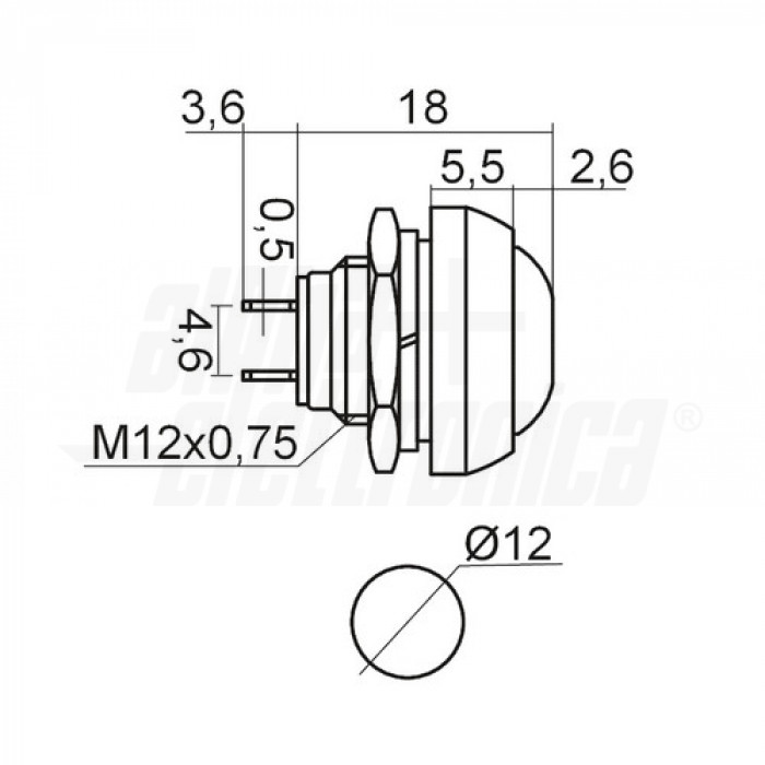 Pulsante ROSSO 1P SPST OFF/(ON) N.A. 2 terminali a saldare foro 12mm - immagine 2