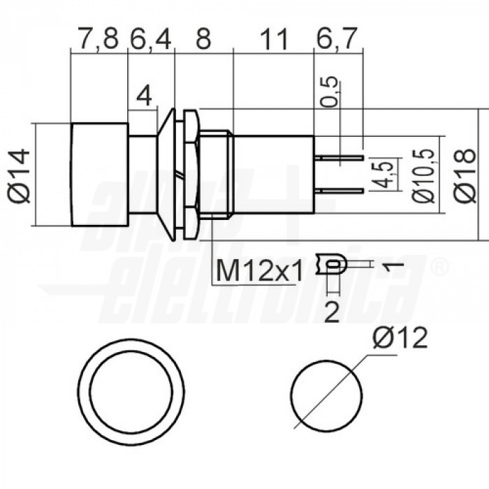 Pulsante NERO 1P SPST OFF/(ON) N.A. 2 terminali a saldare foro 12mm - immagine 2