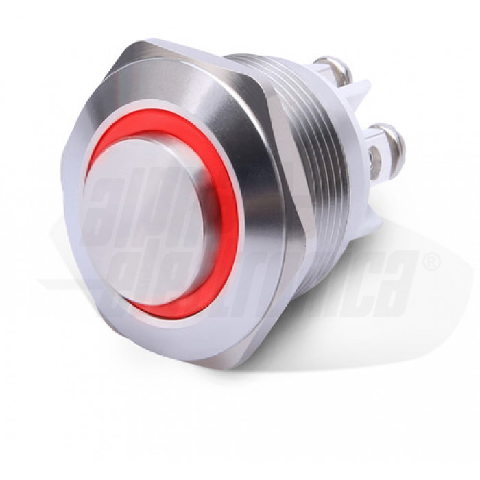 Pulsante antivandalo foro 16mm terminali a vite IP65 – Led ROSSO