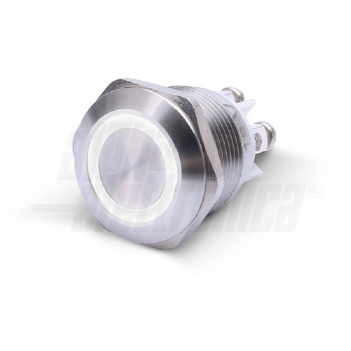 Pulsante antivandalo foro 19mm terminali a vite IP65 – Led BIANCO