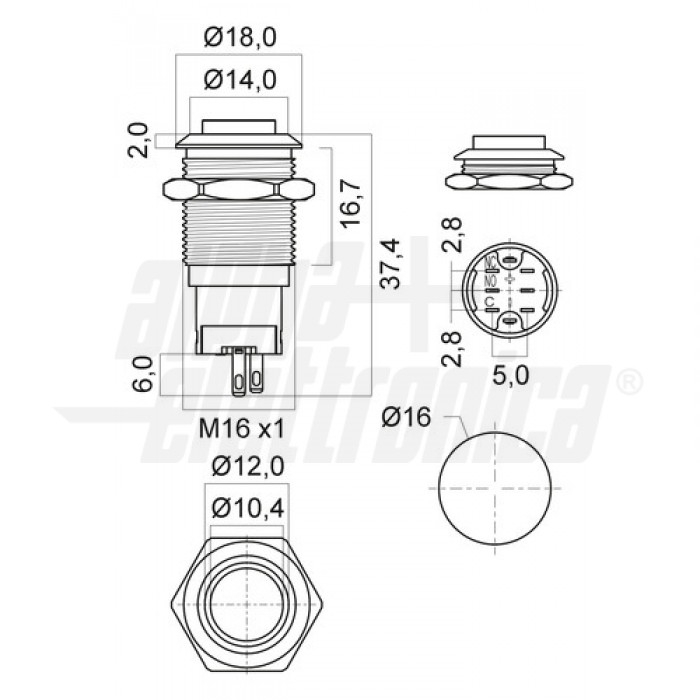 Interruttore antivandalo diam. 16mm luminoso - Led ROSSO (24V) - immagine 3