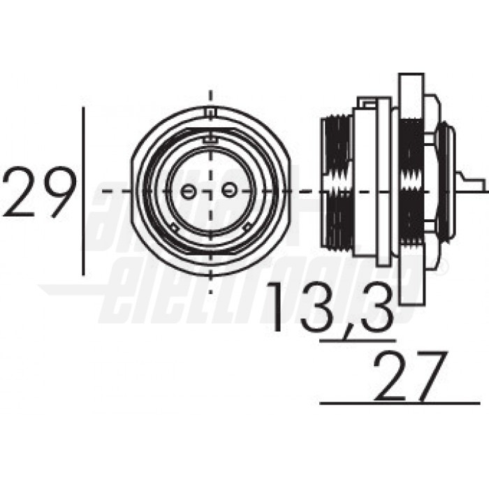Connettore circolare presa da pannello serie SP21 2 poli - 30A - IP68 - immagine 2