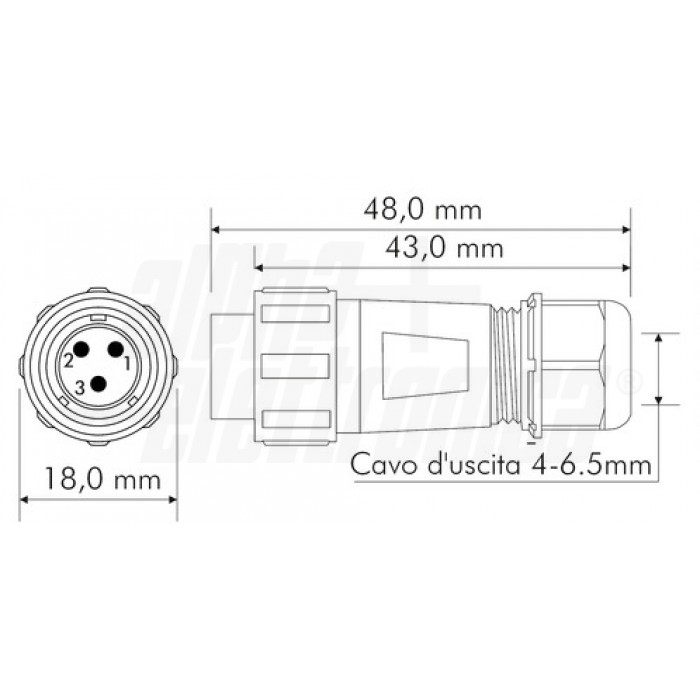 Connettore circolare spina volante serie SP13 3 poli - 13A - IP68 - immagine 2