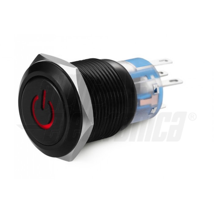 Interruttore antivandalo foro 19mm luminoso IP67 - Led ROSSO 24V