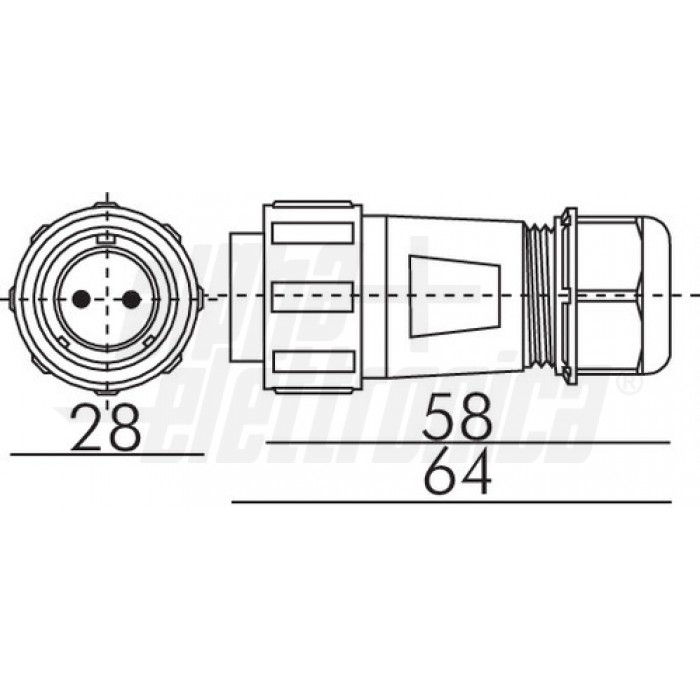Connettore circolare spina volante serie SP21 2 poli - 30A - IP68 - immagine 2