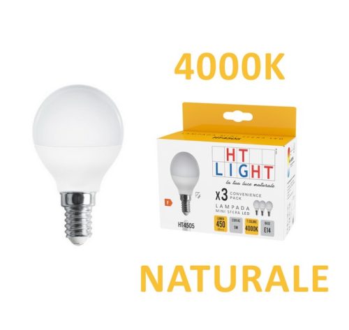 HT4505 - Confezione 3pz Lampade MiniSfera LED 230V 5W E14 4000K