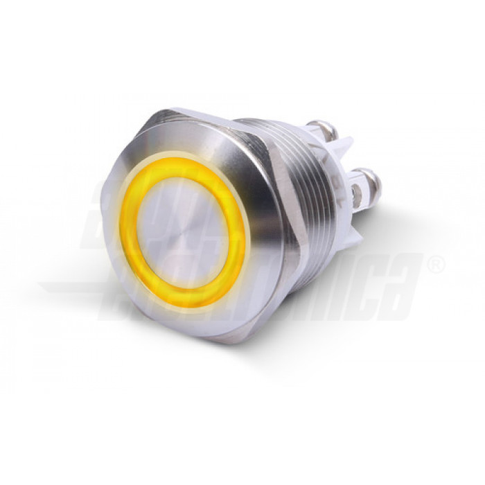 Pulsante antivandalo foro 19mm terminali a vite IP65 – Led GIALLO