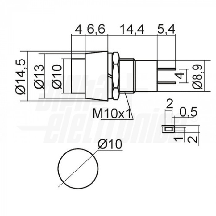 Pulsante bistabile ROSSO 1P SPST ON/OFF  2 terminali a saldare foro 10mm - immagine 2