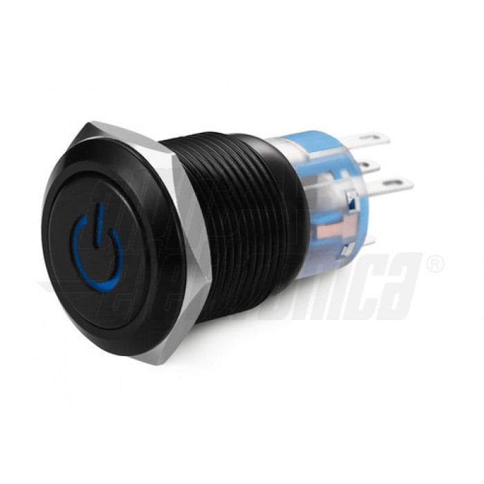 Interruttore antivandalo foro 19mm luminoso IP67 – Led BLU 12V - immagine 2