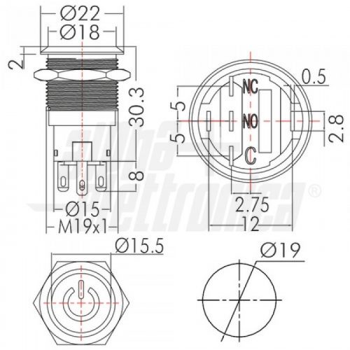 4 Pulsanti On/Off LED Xscorpion 19mm 12V Blu, Con Connettore, IP68, Nero