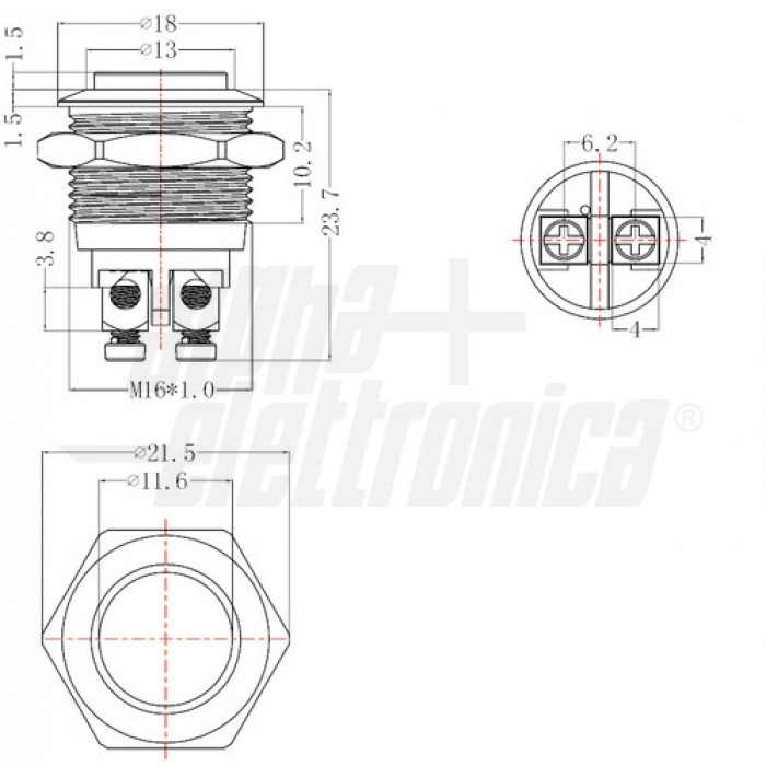 Pulsante antivandalo SPORGENTE diametro 16mm IP65 terminali a vite - immagine 3