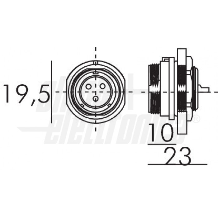Connettore circolare presa da pannello serie SP13 3 poli - 13A - IP68 - immagine 2