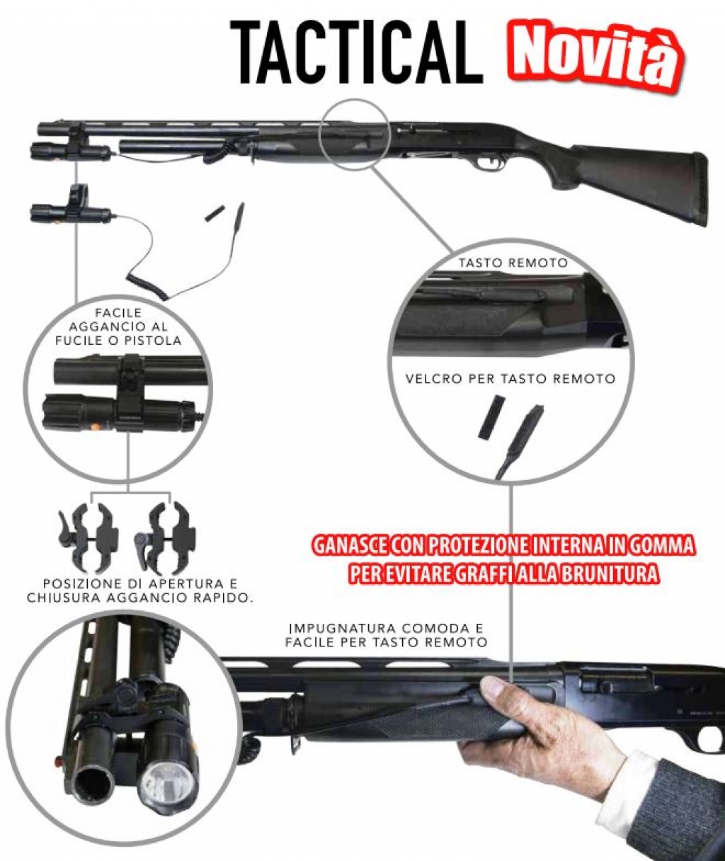 TACTICAL - Torcia tattica professionale puntatore laser rosso