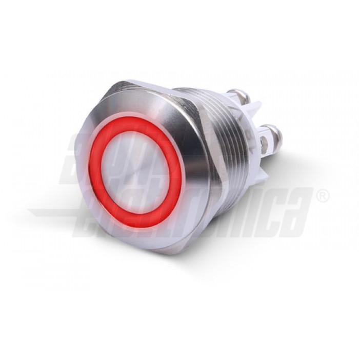 Pulsante antivandalo foro 19mm terminali a vite IP65 – Led ROSSO