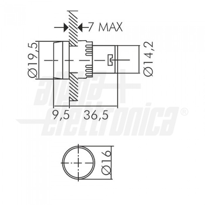 Indicatore Led da pannello 16mm - 24Vdc - Blu - immagine 2