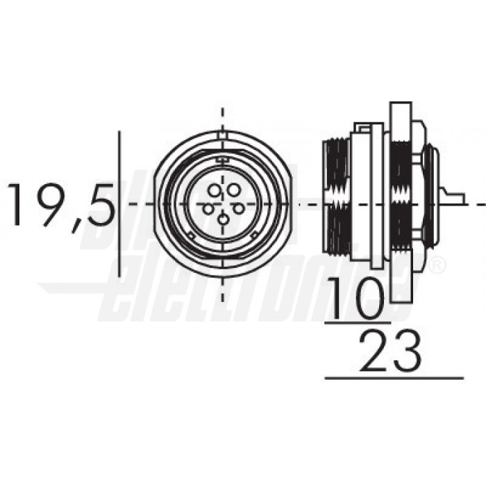Connettore circolare presa da pannello serie SP13 5 poli - 5A - IP68 - immagine 2