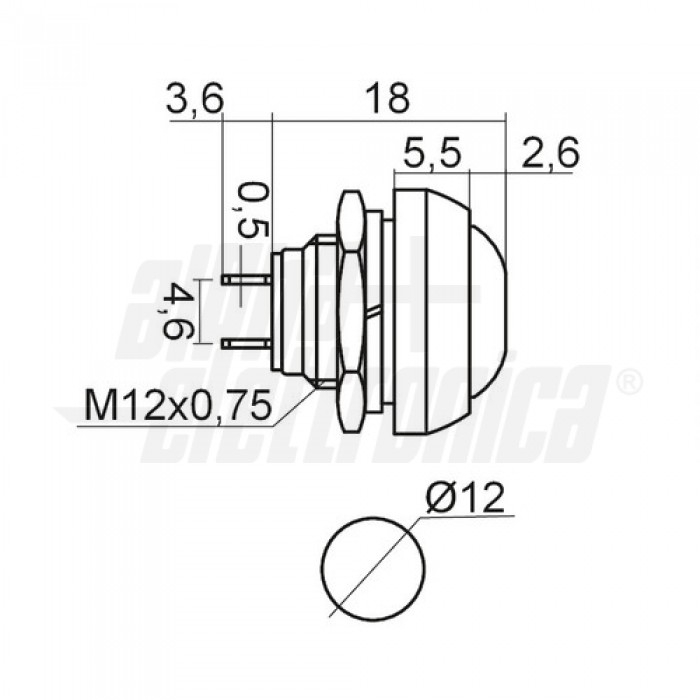 Pulsante NERO 1P OFF/(ON) N.A. 2 terminali a saldare foro 12mm - immagine 2