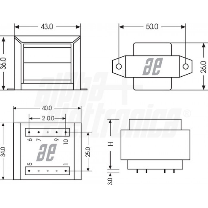 Trasformatore per PCB 3W - 15+15V da circuito stampato o a pannello - immagine 2
