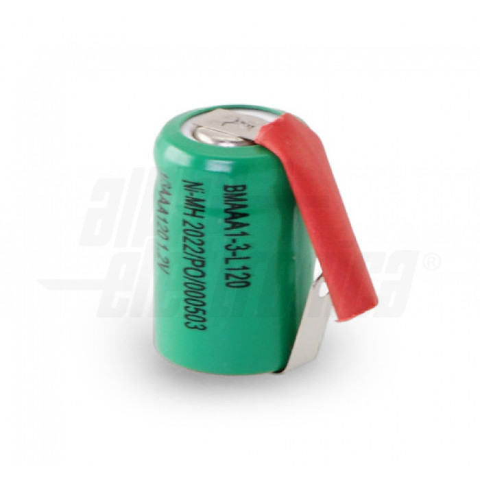 Batteria Ni-Mh 1/3 AAA 1,2V 120mAh - ricaricabile con lamelle a saldare