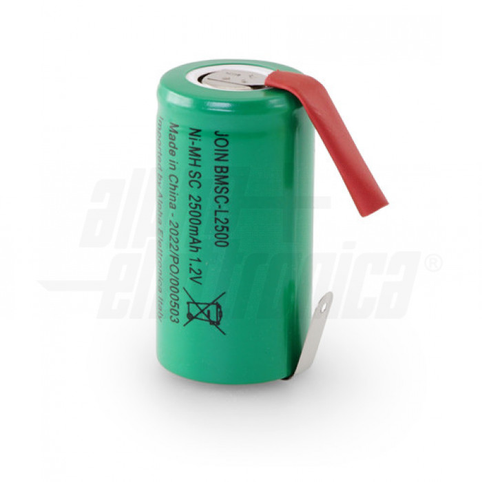 Batteria Ni-Mh formato SC 1,2V 2500mAh - ricaricabile lamelle a saldare