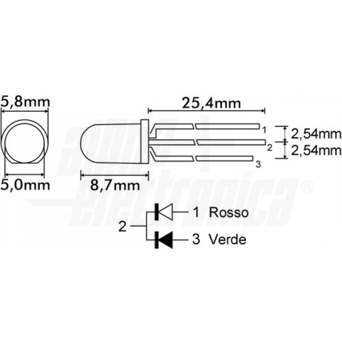 Diodo Led diametro 5mm - Lente diffusa - Rosso/Verde - 3 pin - immagine 2