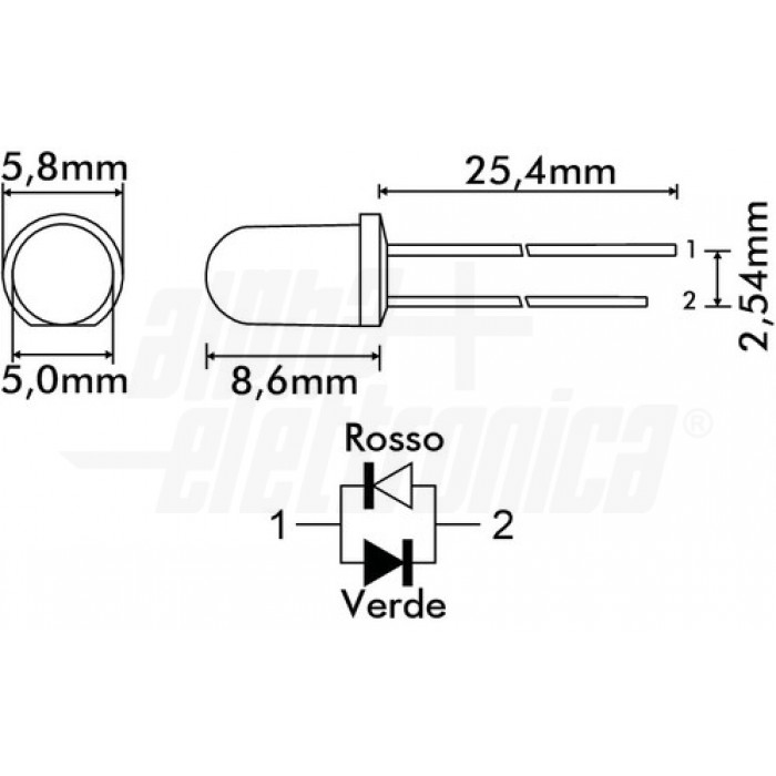 Diodo Led diametro 5mm - Lente diffusa - Rosso/Verde - 2 pin - immagine 2