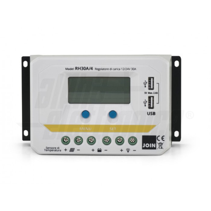Regolatore di carica PWM 12/24V 30A con USB 5V e crepuscolare