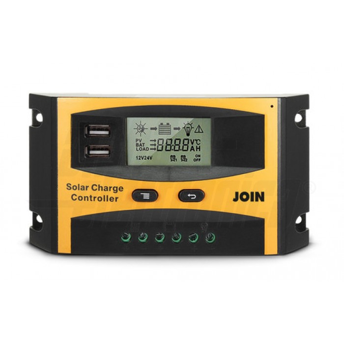 Regolatore di carica PWM 12/24V 10A con 2 porte USB
