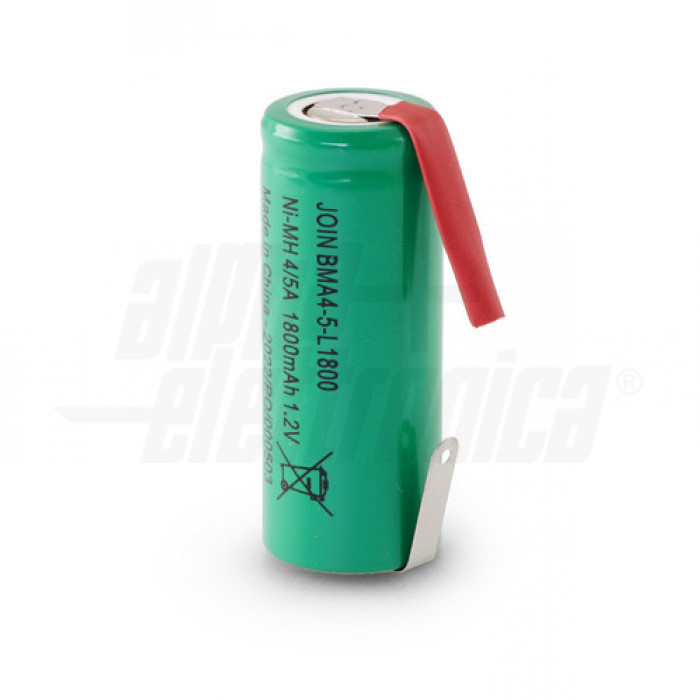 Batteria Ni-Mh 4/5 A 1,2V 1800mAh - - ricaricabile con lamelle a saldare