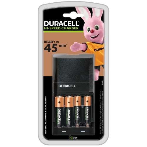 Caricabatterie Duracell 45 minuti CEF27 completo di 2 AA e 2 AAA