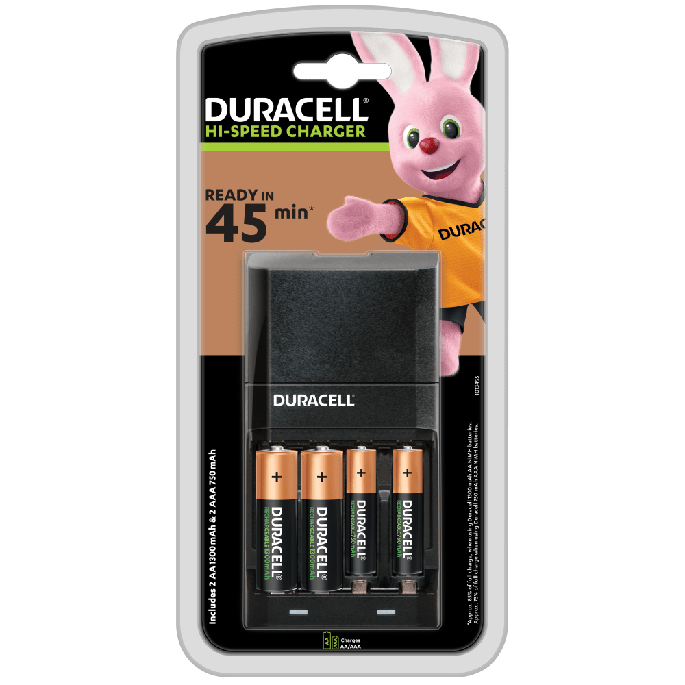 Caricabatterie Duracell 45 minuti CEF27 completo di 2 AA e 2 AAA