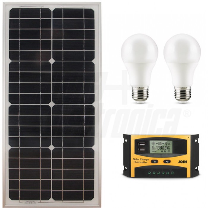 Kit fotovoltaico 27W 12V  con regolatore e lampade led - No Batteria