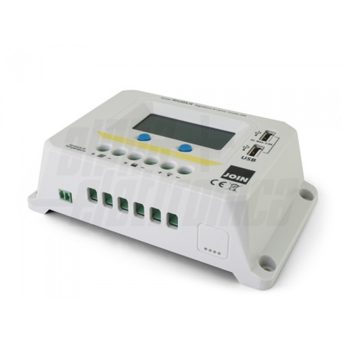 Regolatore di carica PWM 12/24V 20A con display, uscita USB crepuscolare - immagine 2