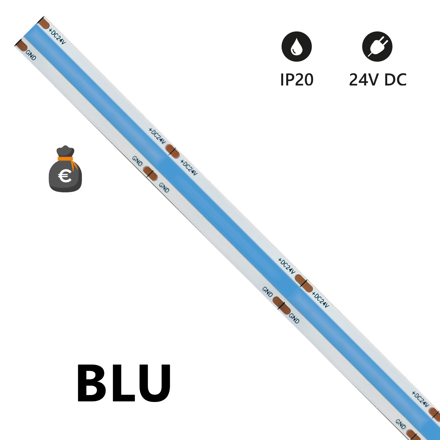 Striscia LED COB 24V 15W/m - IP20 - BLU