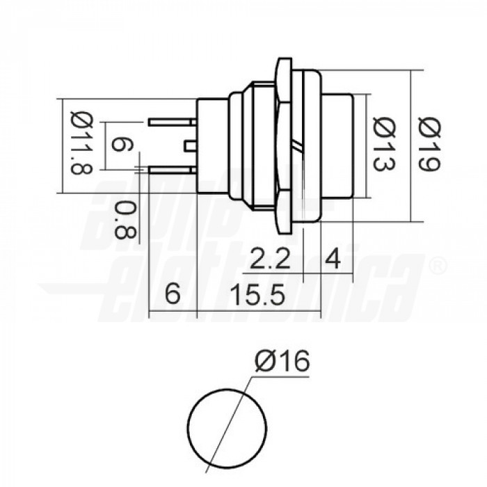 Pulsante NERO 1P SPST OFF/(ON) N.A. 2 terminali a saldare foro 16mm - immagine 2