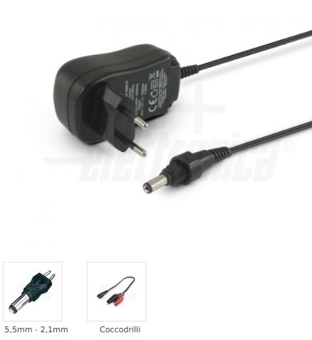 Carica batteria Piombo 12Vdc - 1000 mA - connettore 5,5x2,1mm e pinzette - immagine 2