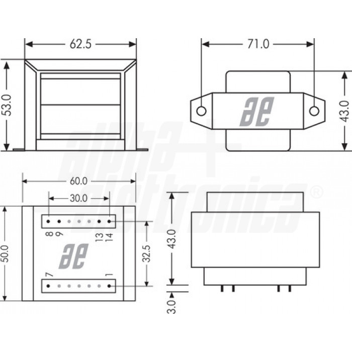 Trasformatore per PCB 16W - 9V da circuito stampato o a pannello - immagine 2