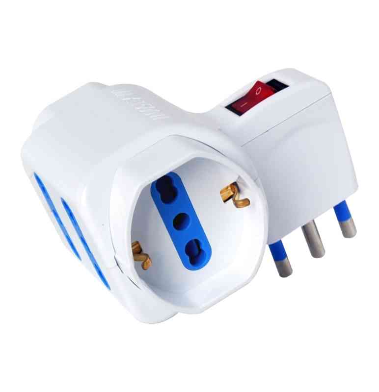 Adattatore 2 prese 2P+T 10/16A bipasso+2 prese bipasso/schuko Spina 16A
