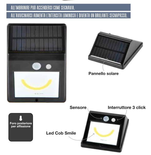 SMILE SOLAR LIGHT Segnaposto solare con crepuscolare e sensore movimento - immagine 2