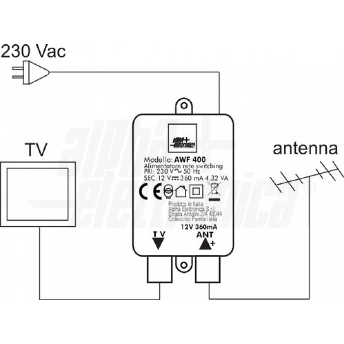Alimentatore per amplificatore antenna - 12Vdc 360mA - Con connettori F - immagine 2