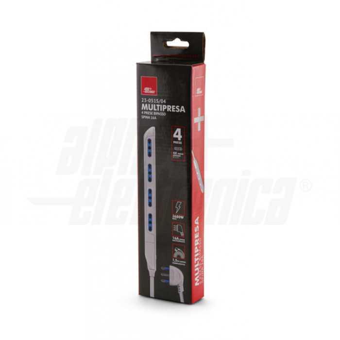 Multipresa slim con 4 prese Italia bipasso 10-16A - Bianca