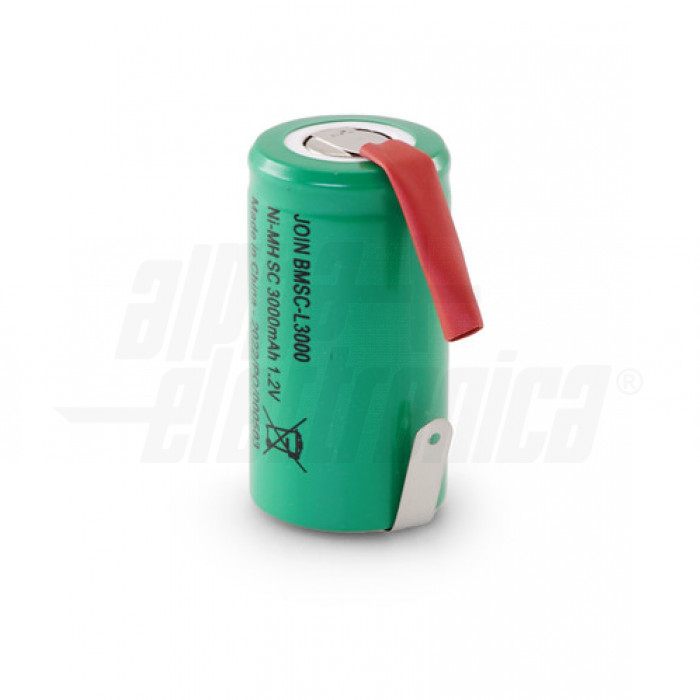 Batteria Ni-Mh formato SC 1,2V 3000mAh - ricaricabile lamelle a saldare