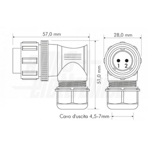 Connettore circolare spina volante serie SP21 2 poli ad angolo  30A IP68 - immagine 2