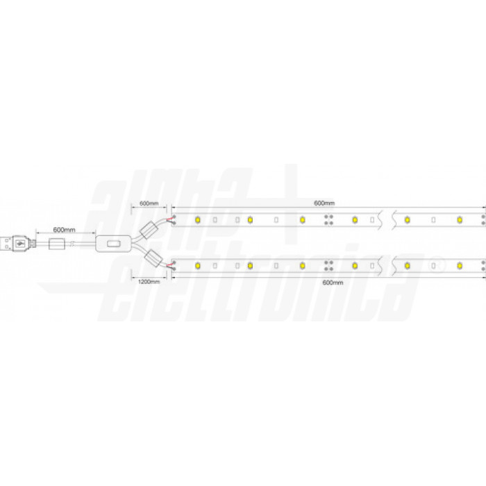 Kit striscia Led BIANCO CALDO 2,25W/m USB 5V 2 x 0,6m - Plug and play - immagine 2