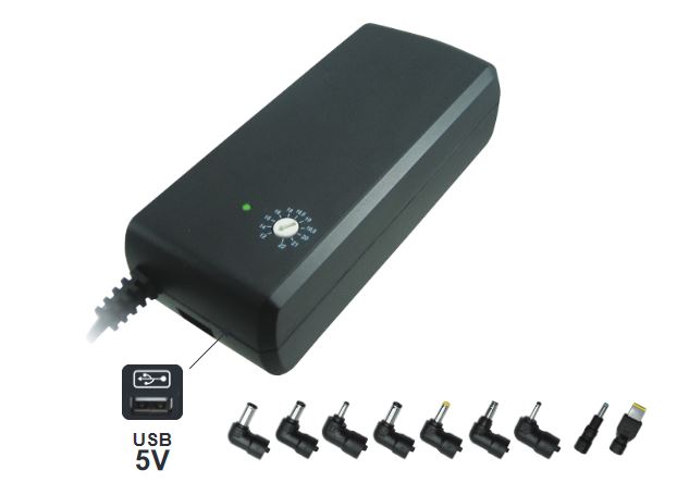 Alimentatore Universale 90W 4A con Uscita USB e 9 connettori d’uscita