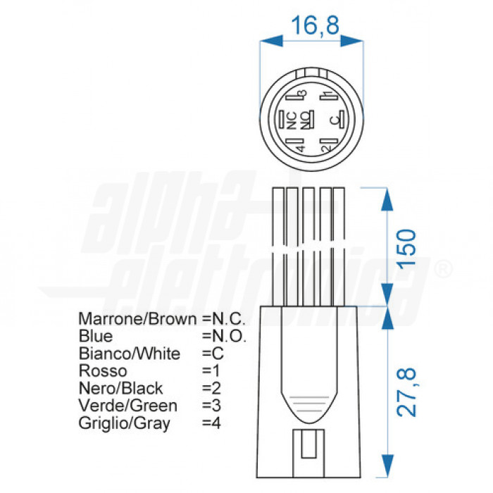 Zoccolo per pulsanti diametro 16mm 330-075L-14 con cavi 16cm - immagine 2