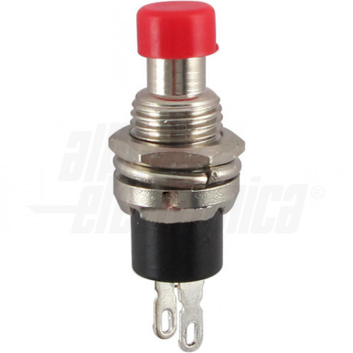 Pulsante ROSSO diam. foro 7mm N.C.  1A@250Vac terminali a saldare