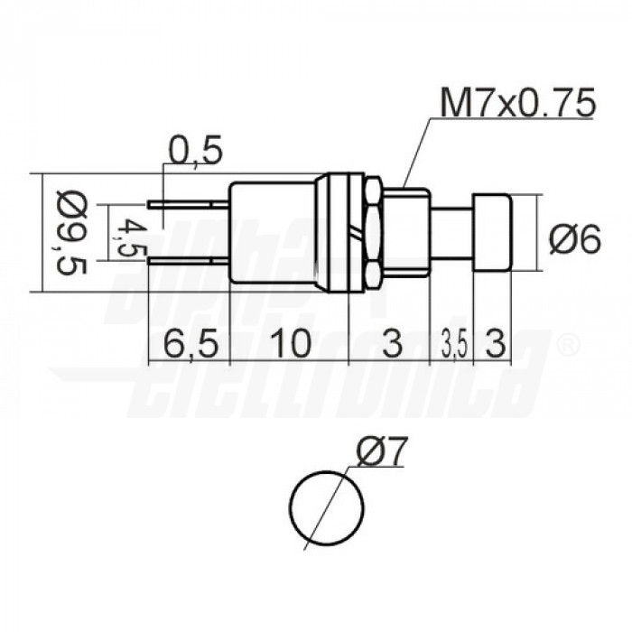 Pulsante ROSSO diam. foro 7mm N.C.  1A@250Vac terminali a saldare - immagine 2