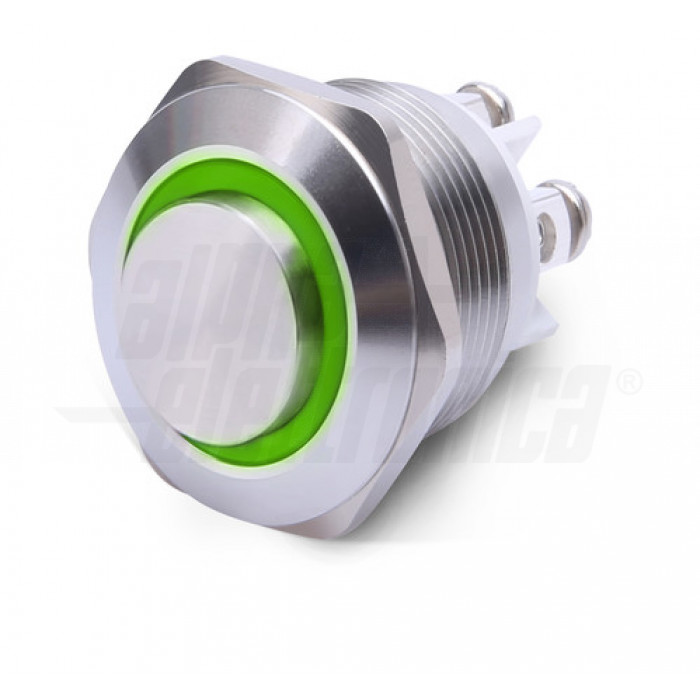 Pulsante antivandalo 16mm 1P  3 term. vite - Led  VERDE (24V)