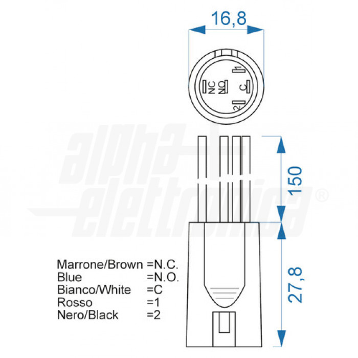 Zoccolo per pulsanti ø16mm famiglia 330-072L-X con cavi 16cm - immagine 2